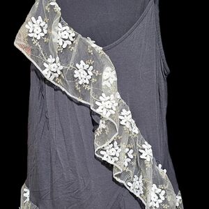 POL Gray Camisole with White Floral Lace